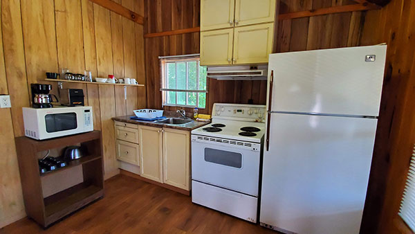 Key Marine Resort rustic cabins with kitchenettes and firepits.